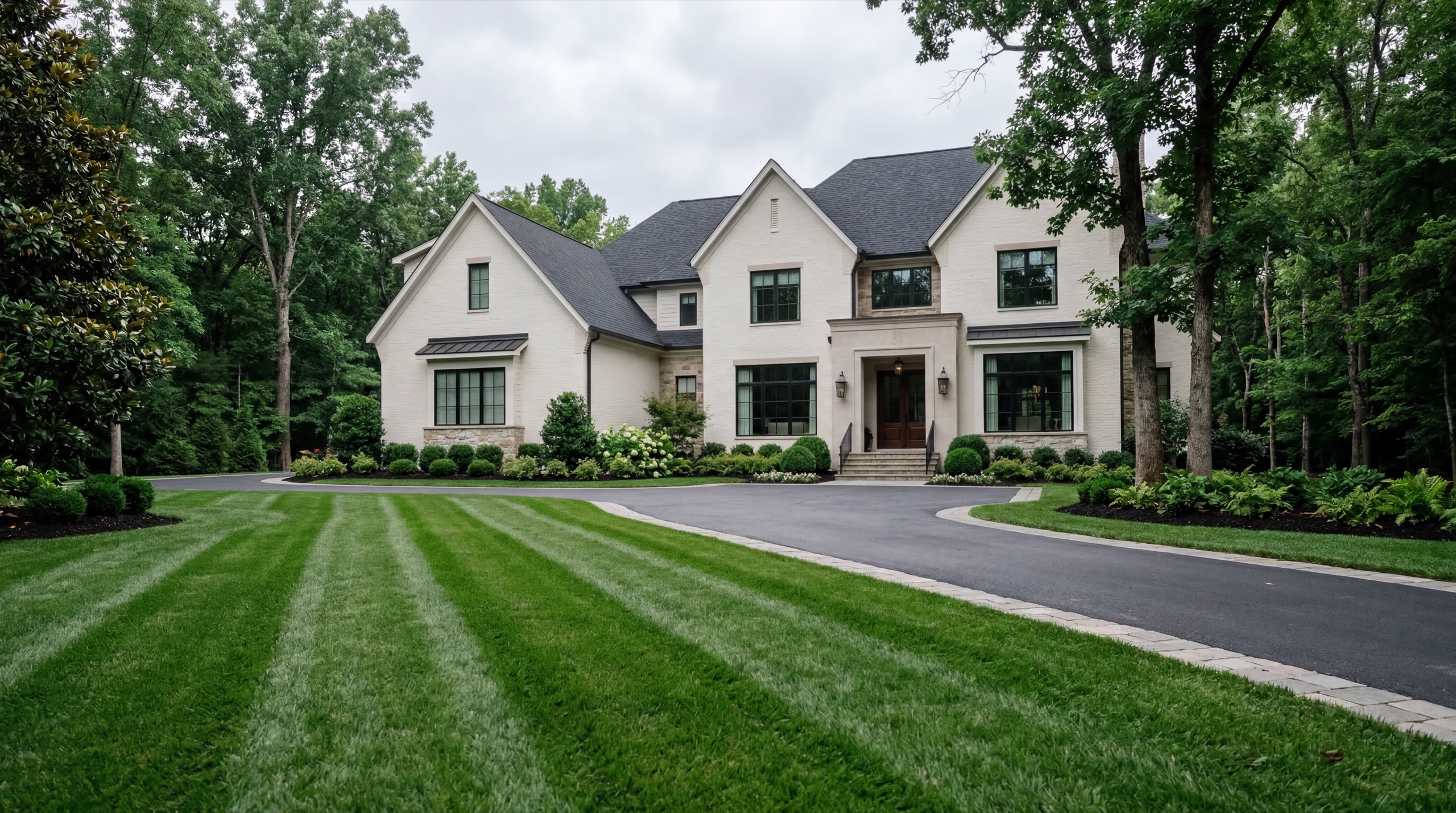 A pristine striped lawn at a Middle Tennessee estate