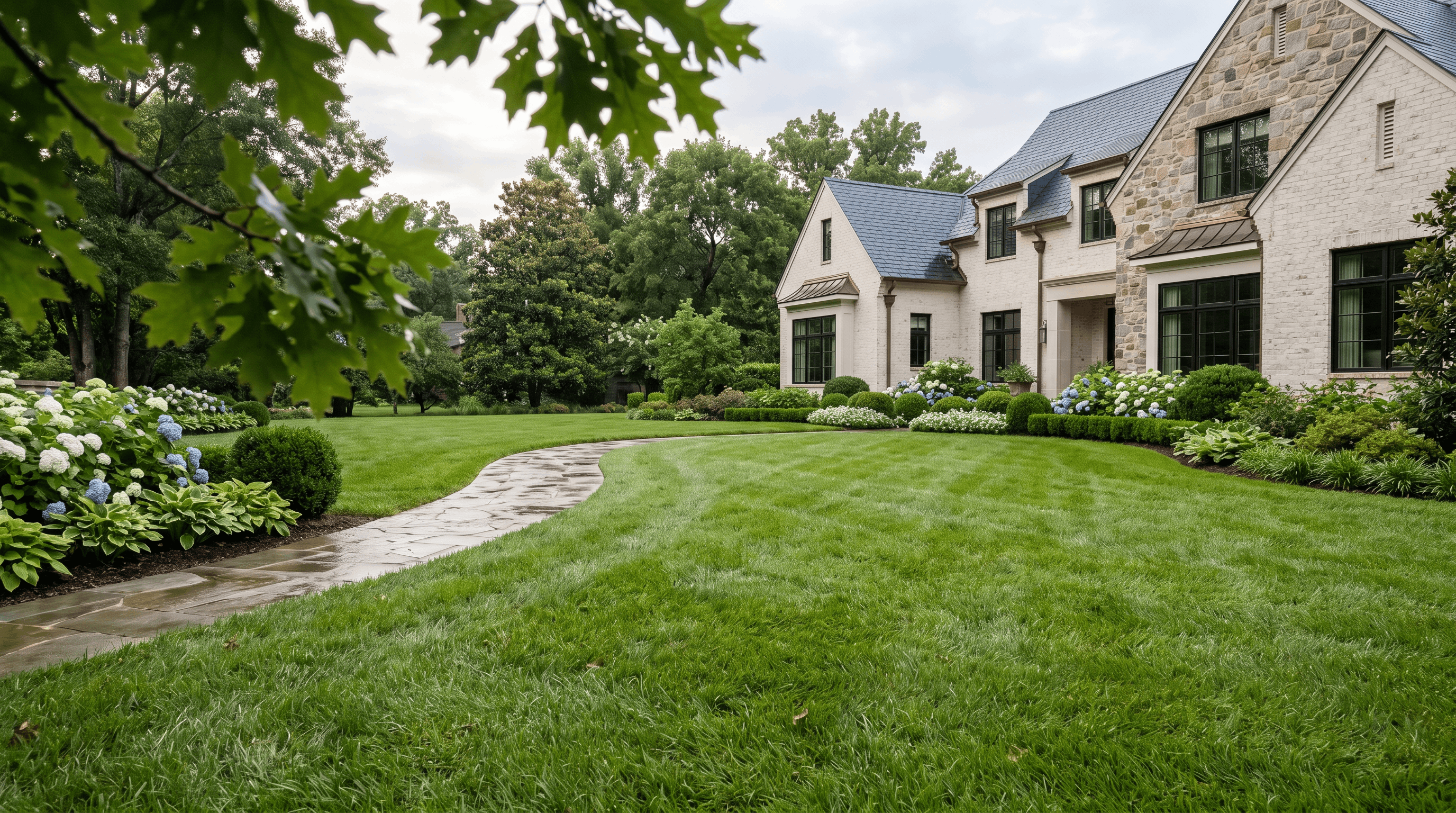 A formal mixed-use grounds under Pure Turf care