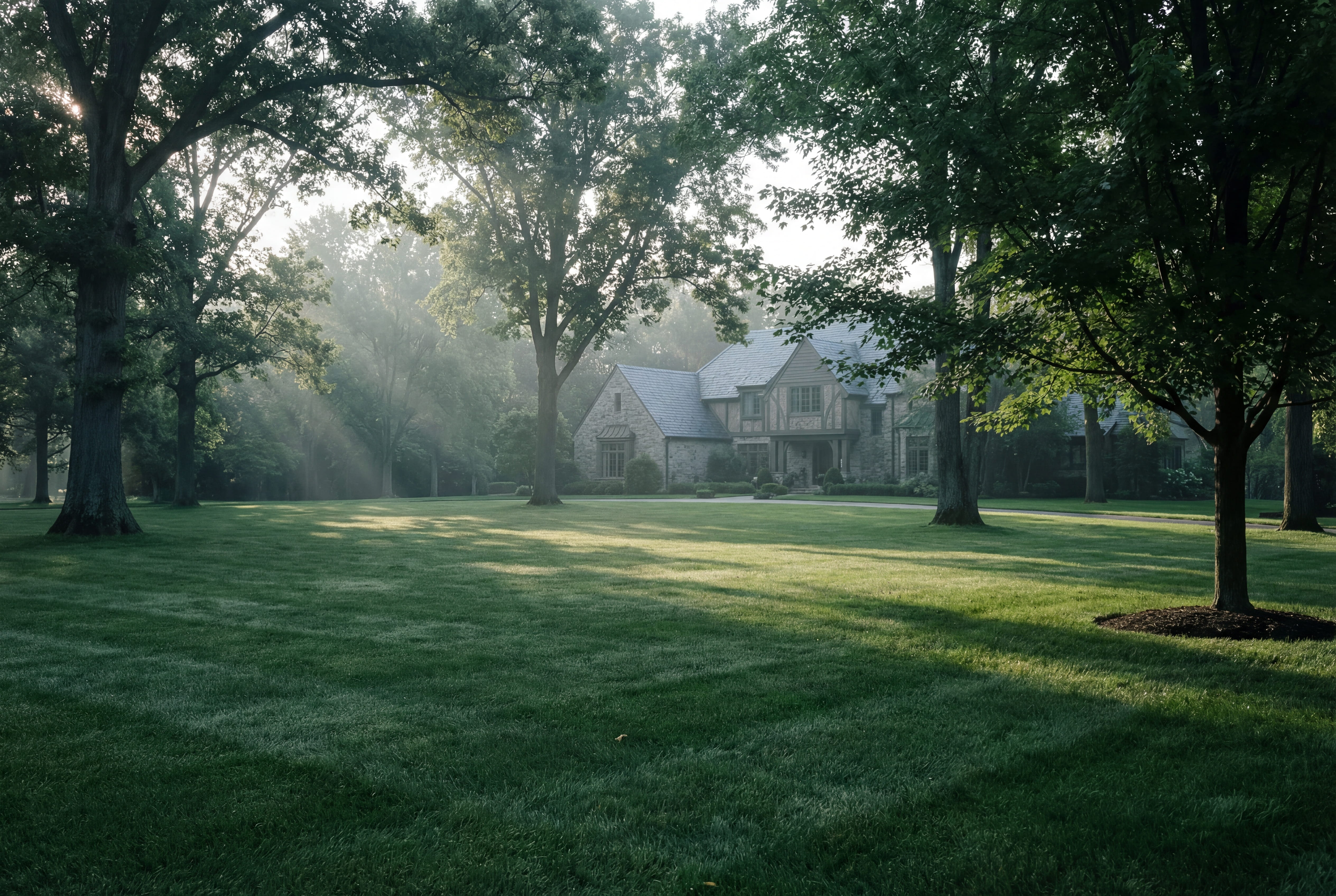 A Pure Turf estate lawn at golden hour