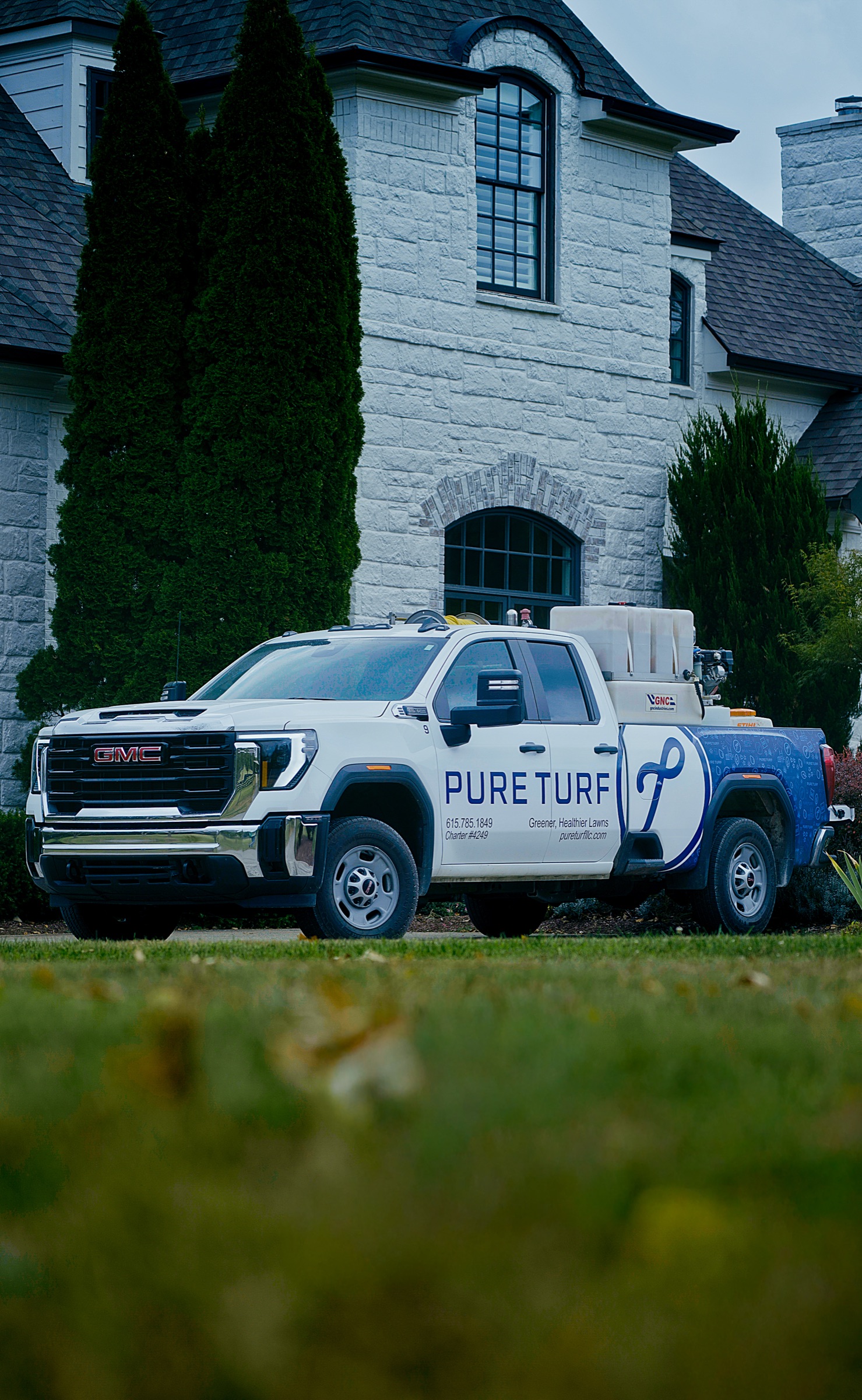 A Pure Turf truck on a Middle Tennessee property