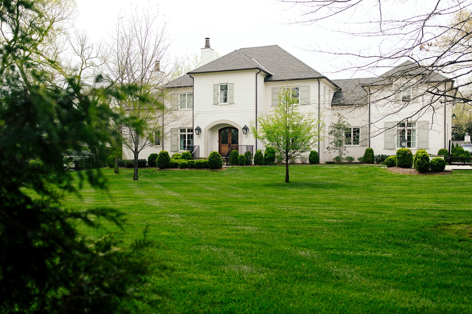 A wide striped lawn at a Middle Tennessee home
